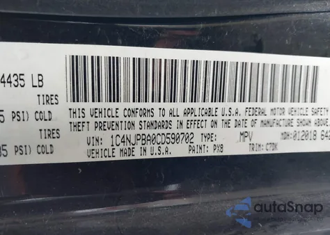 2012 Jeep Patriot Sport из США, поврежденный, VIN 1C4NJPBA0CD590702